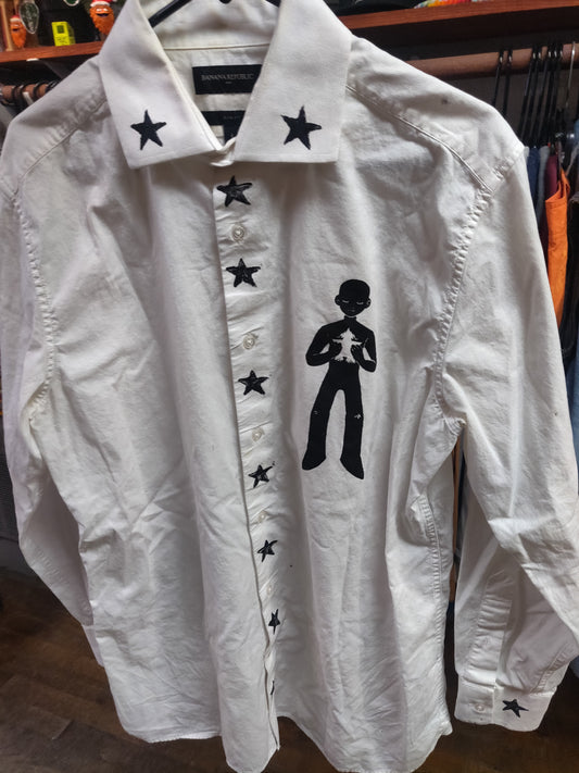 B&W Upcycled Long Sleeve Button Up SHiRT by Start Over Studio