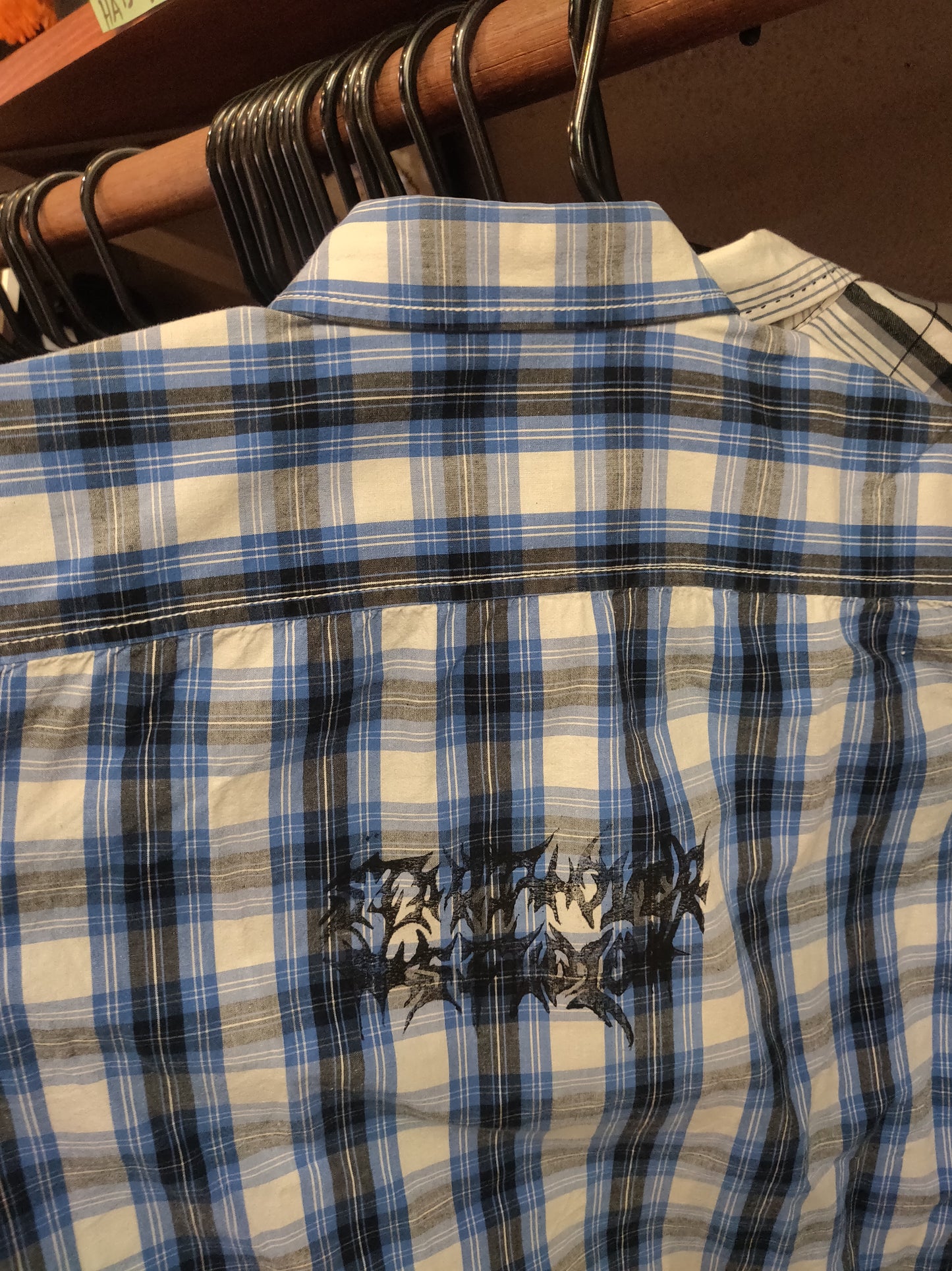 Plaid Small Upcycled Short Sleeve Button Up SHiRT by Start Over Studio