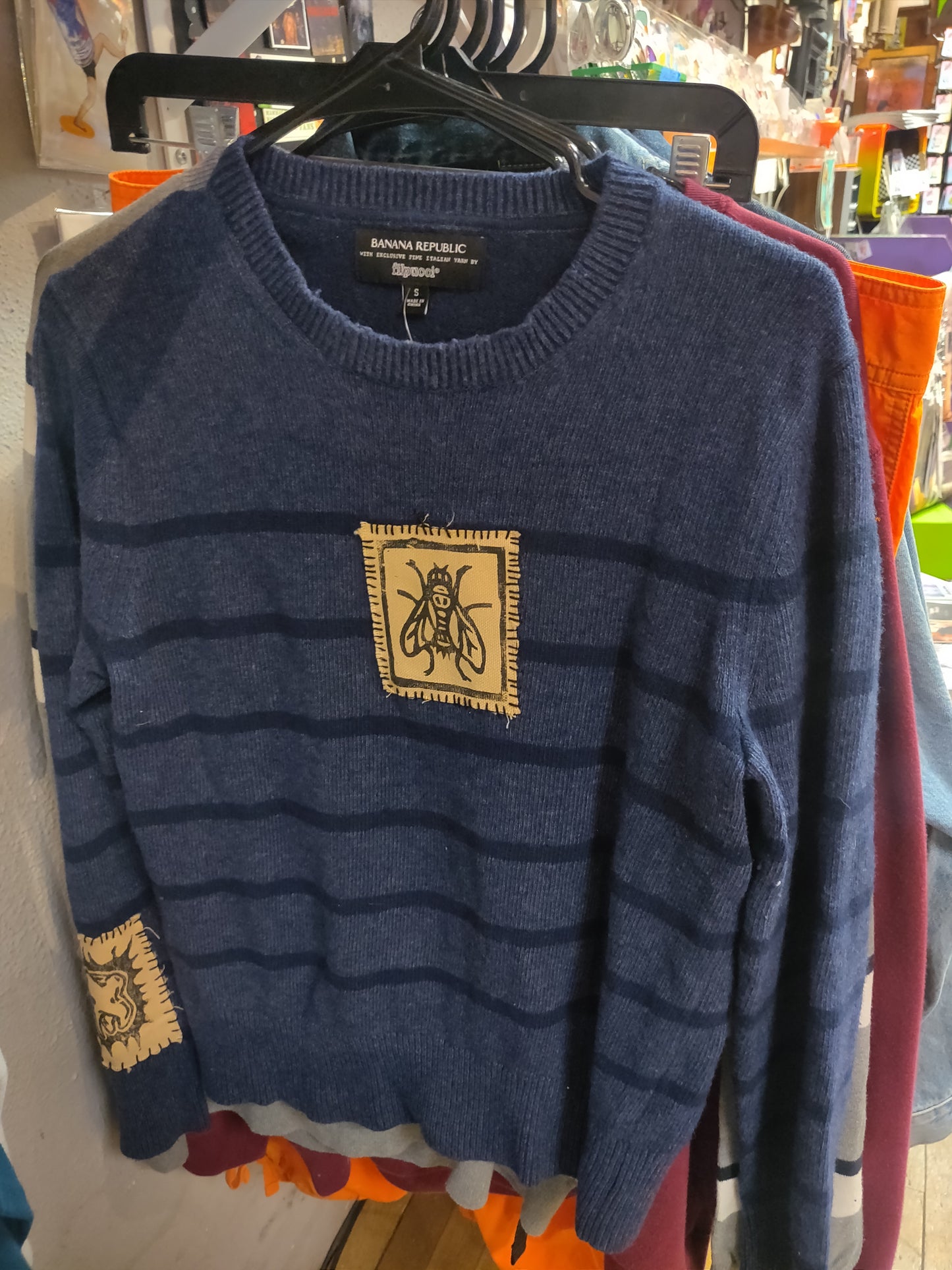 Upcycled Blue Fly SWEATER by Start Over Studio