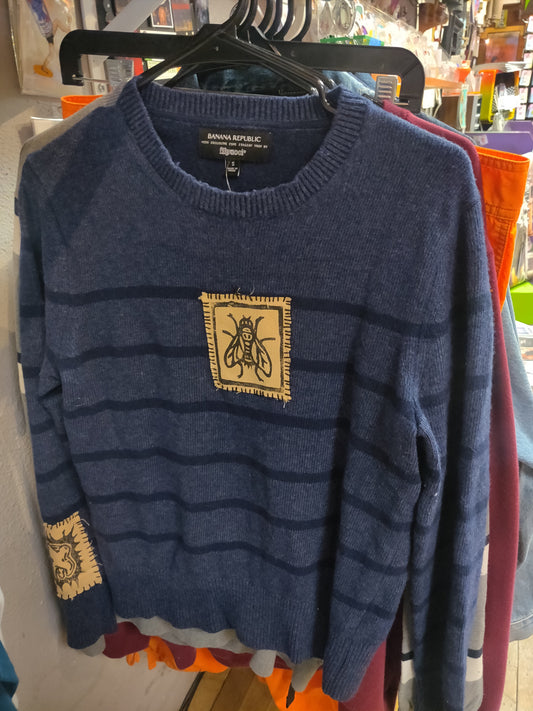 Upcycled Blue Fly SWEATER by Start Over Studio