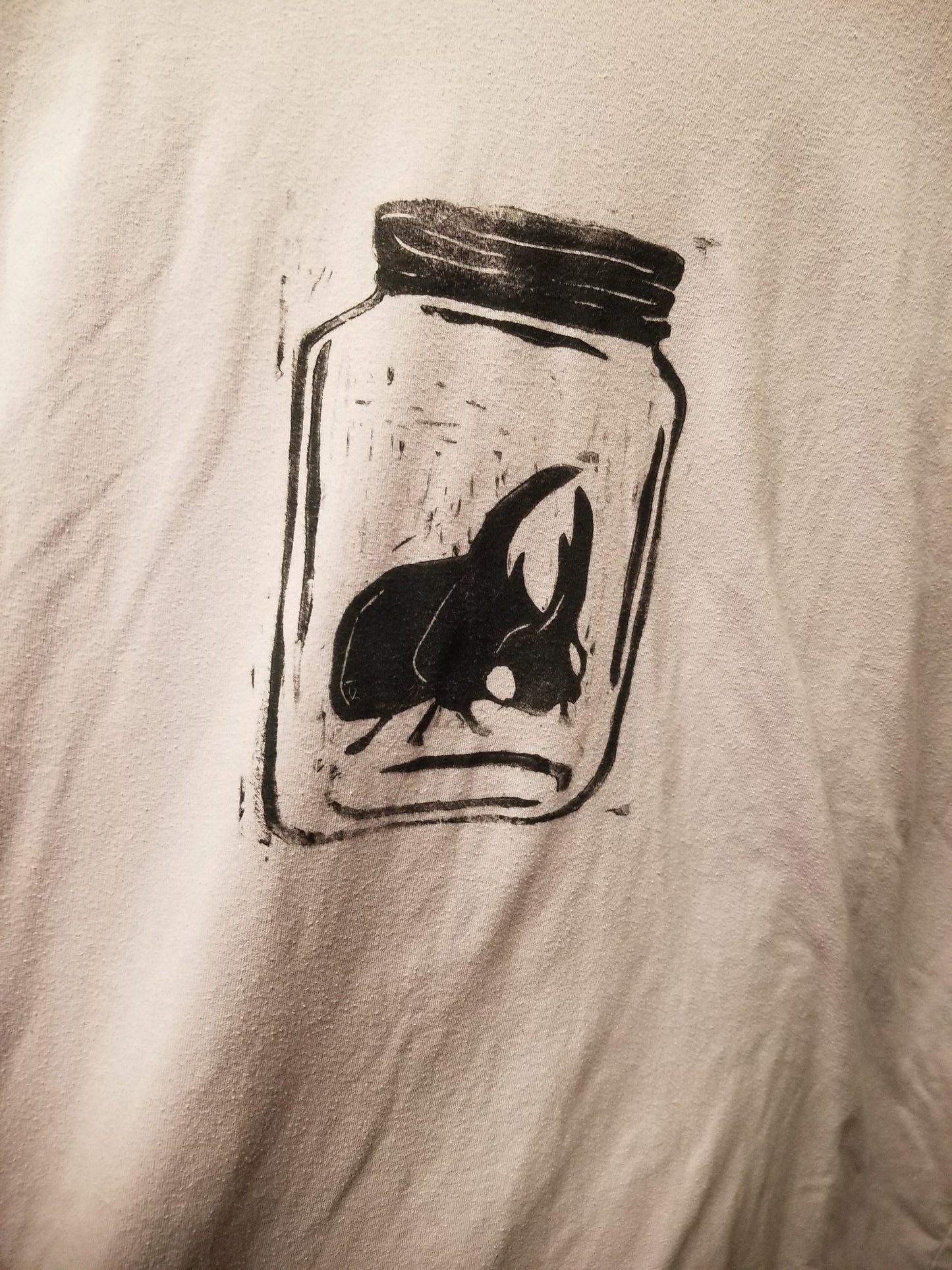 Light Purplish Pink Bug In A Jar Block Print Upcycled T SHIRT