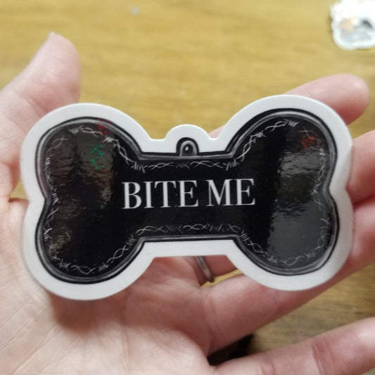 Bite Me Dog Tag STiCKER