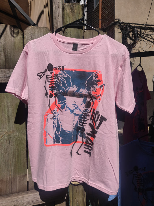 (light pink Iona) South Street Art Mart Skeletons Spray Painted T-SHiRT
