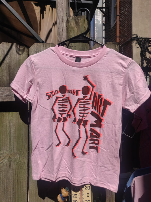(light pink) South Street Art Mart Skeletons Spray Painted T-SHiRT
