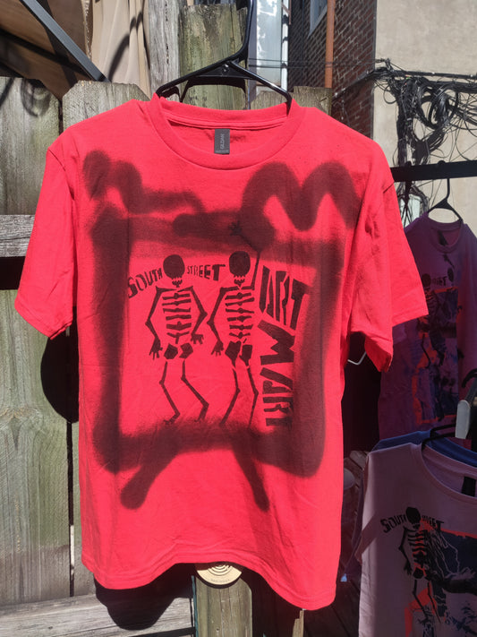 (red spray) South Street Art Mart Skeletons Spray Painted T-SHiRT