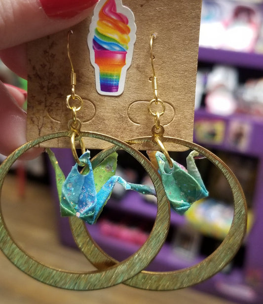 Origami Crane and Gold EARRINGS by ThEm's