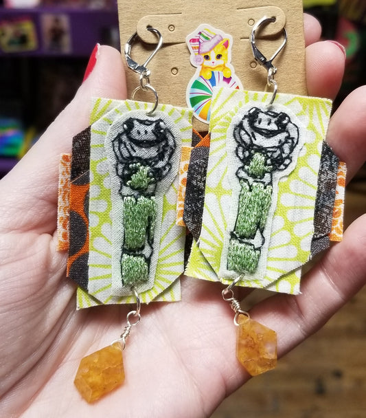 Embroidered Frog EARRINGS by ThEm's
