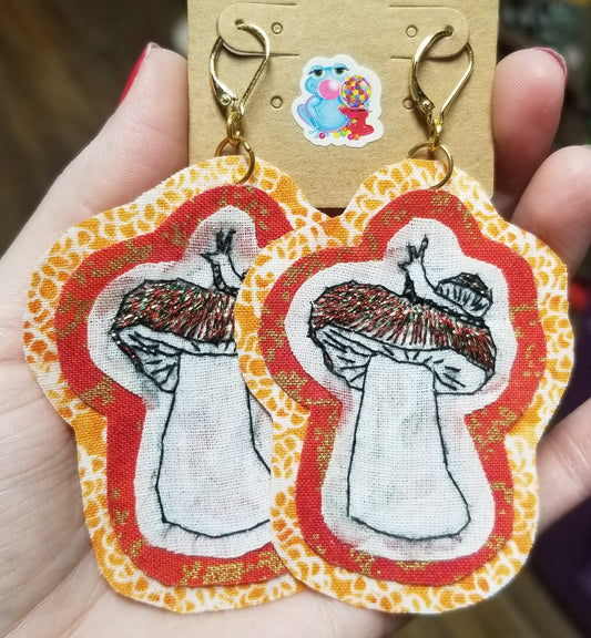 Embroidered Snail and Mushroom EARRINGS by ThEm's