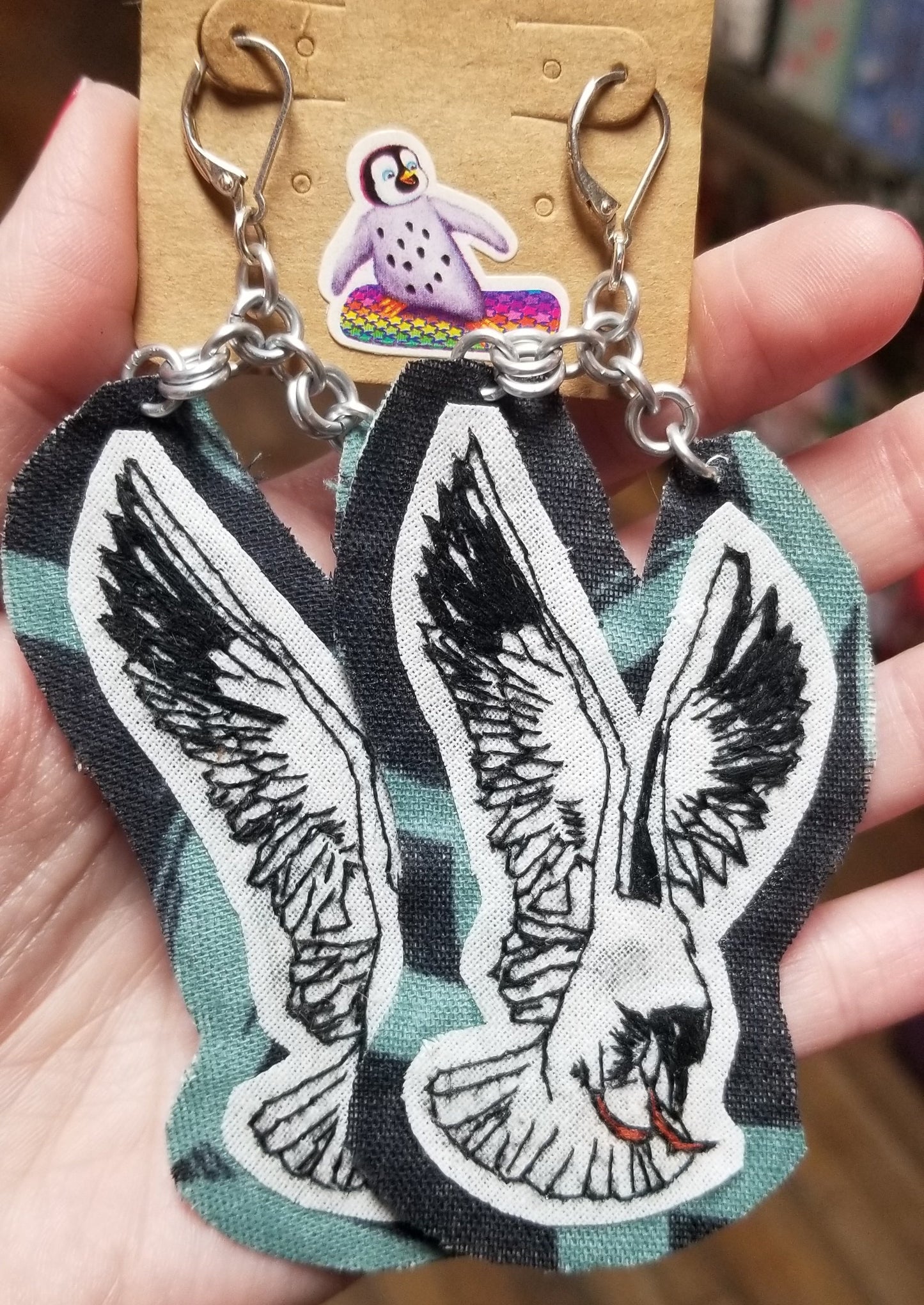 Embroidered Bird EARRINGS by ThEm's