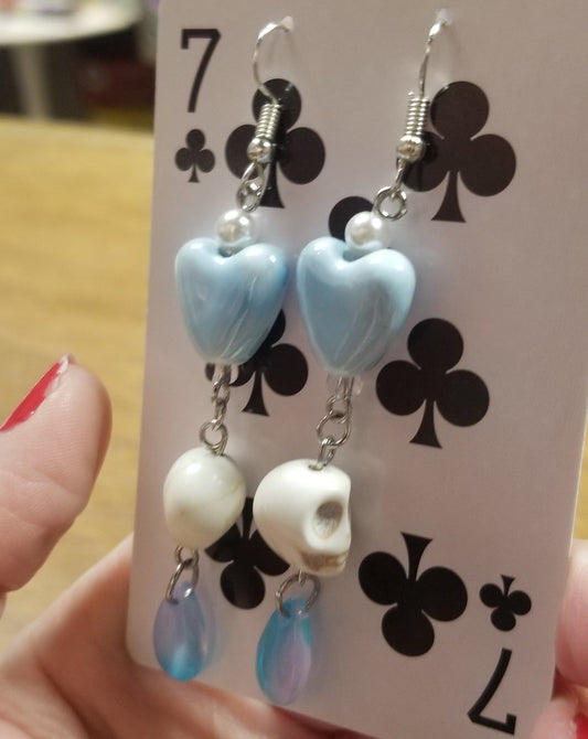 Blue Hearts and Skulls EARRINGS by Skullduggery Studio