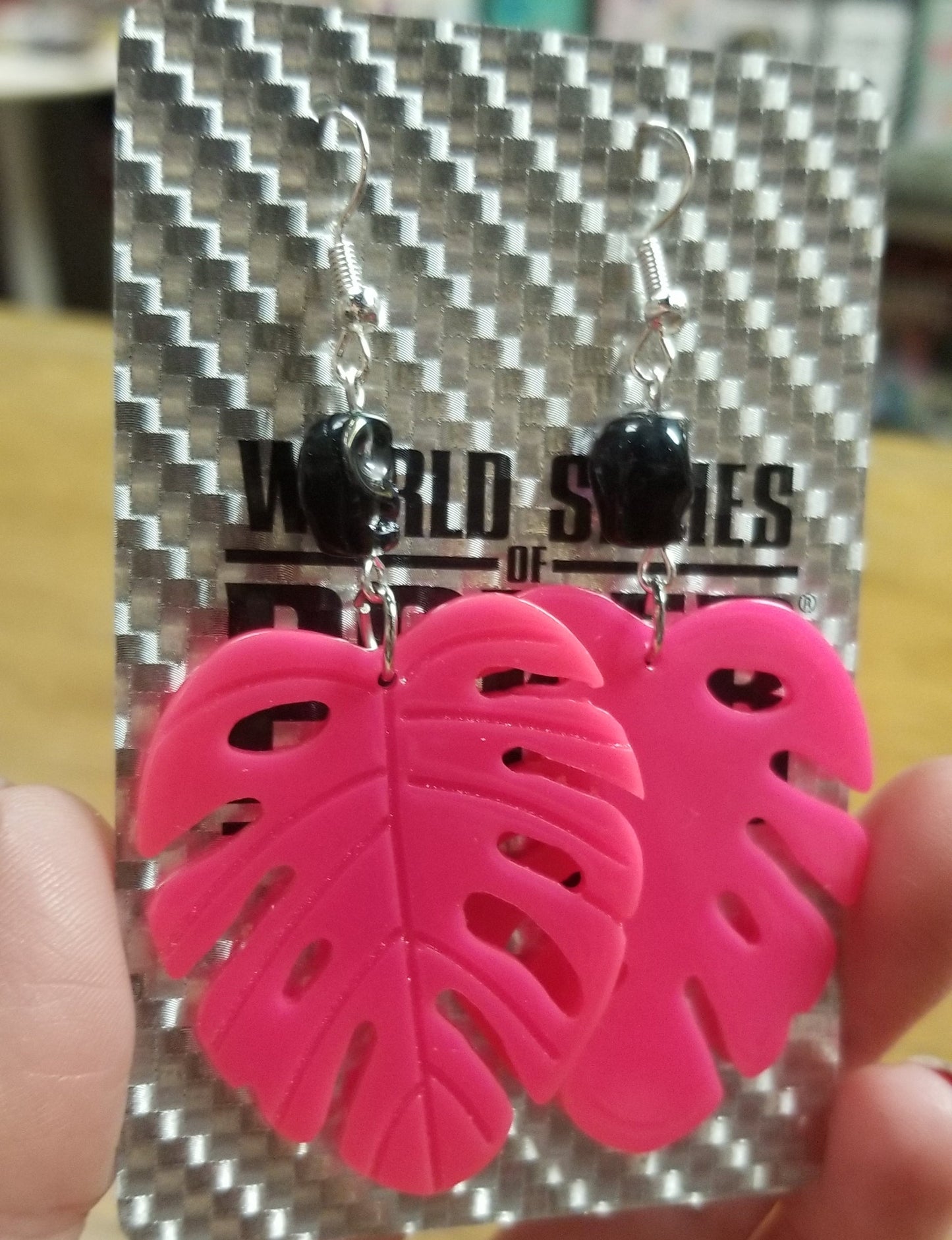 Pink Monstera EARRINGS by Skullduggery Studio