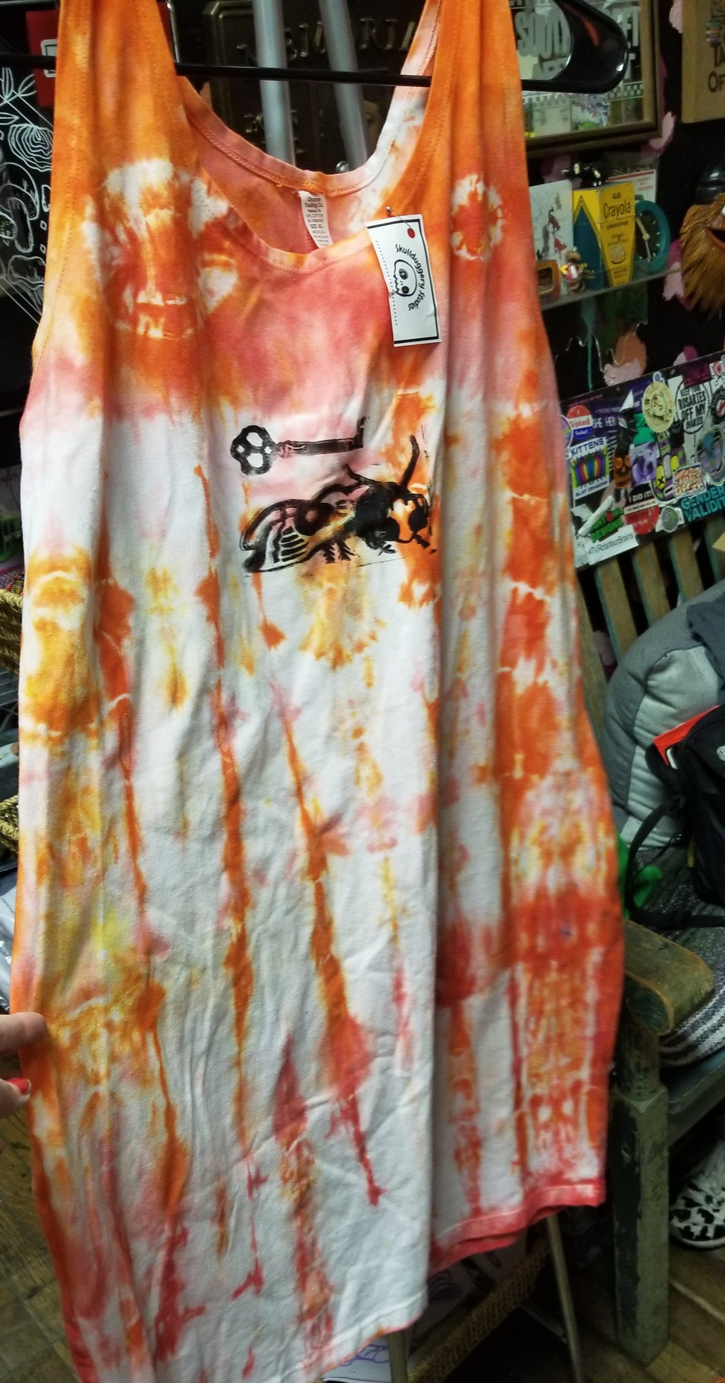 Orange Tie Dyed Bug and Key Print Upcycled Tunic Style TANK
