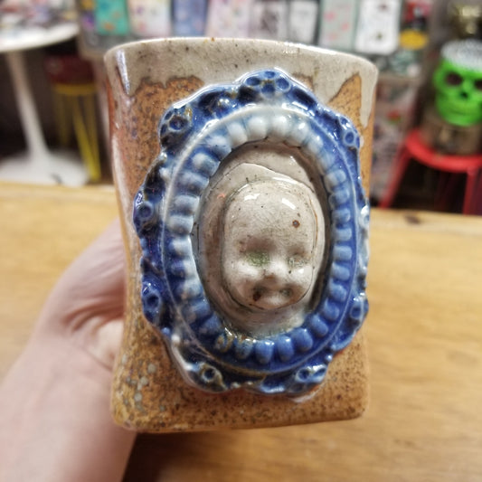 Blue Framed Square Ceramic Beeb Head MUG