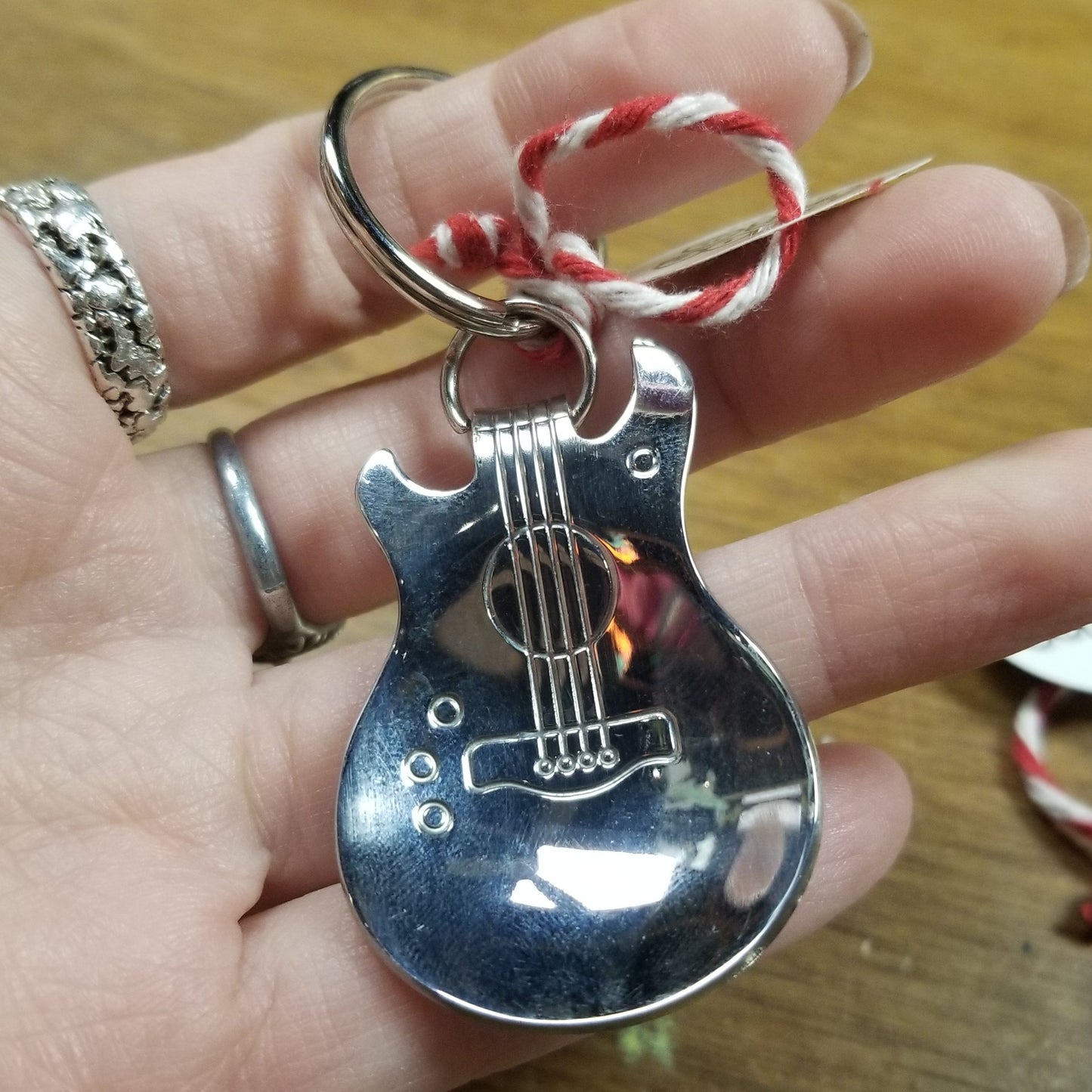 Guitar KEYCHAIN Made From Vintage Silverware