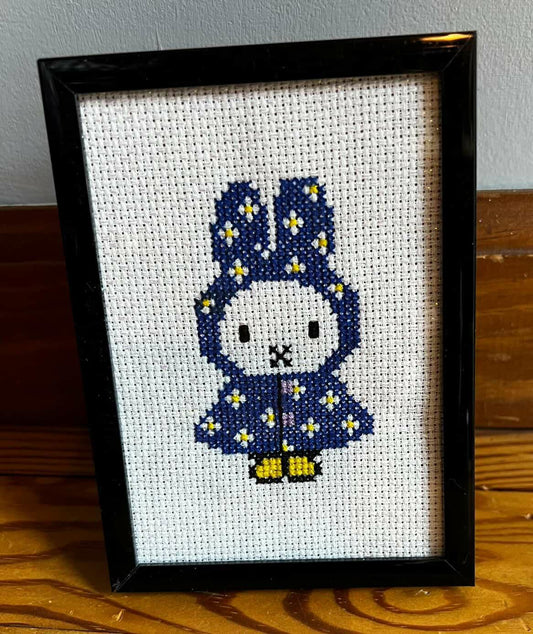 Bunny In Blue Framed Cross-Stitch