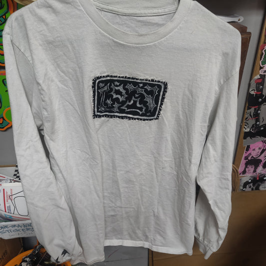Rips Tears and Stars Upcycled White Long Sleeve Shirt by Start Over Studio