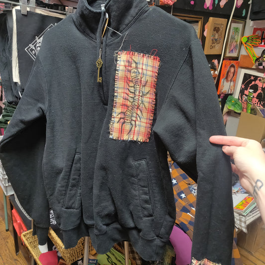 Centipede Upcycled Black Long Sleeve Zip Up by Start Over Studio