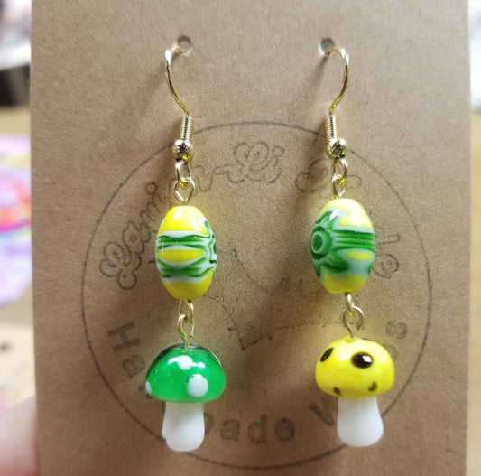 Green and Yellow Mushroom EARRiNGS by Lavish-Li Made