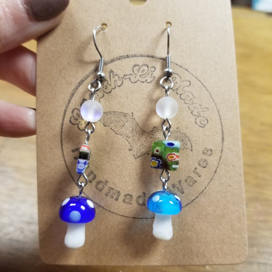 Blue Mushroom Beaded EARRiNGS by Lavish-Li Made