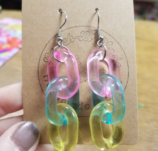 Pink Teal & Yellow Large Link EARRiNGS by Lavish-Li Made