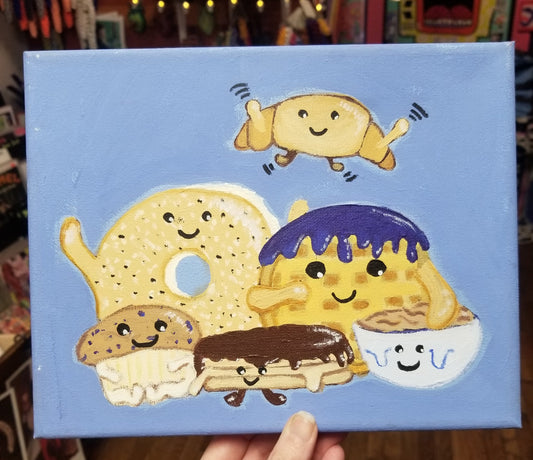 On the Breakfast Table ( bagel croissant waffle pancakes etc) PAINTING