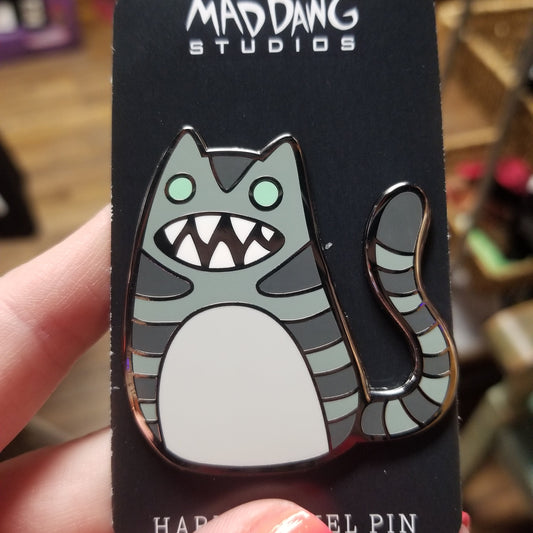 Grey Tabby Cat with Teeth ENAMEL PIN
