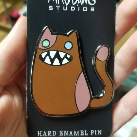 Brown Spotted Cat with Teeth ENAMEL PIN