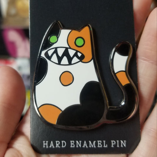 Calico Cat with Teeth ENAMEL PIN