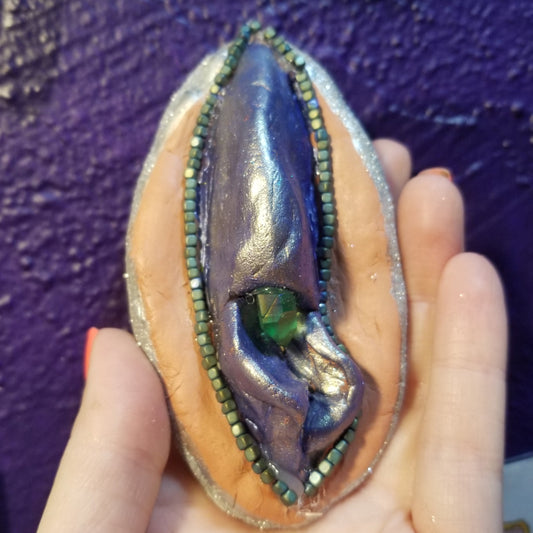 Blue Green Gem One-of-a-kind Vulva WALL ART by VULVAR Productions