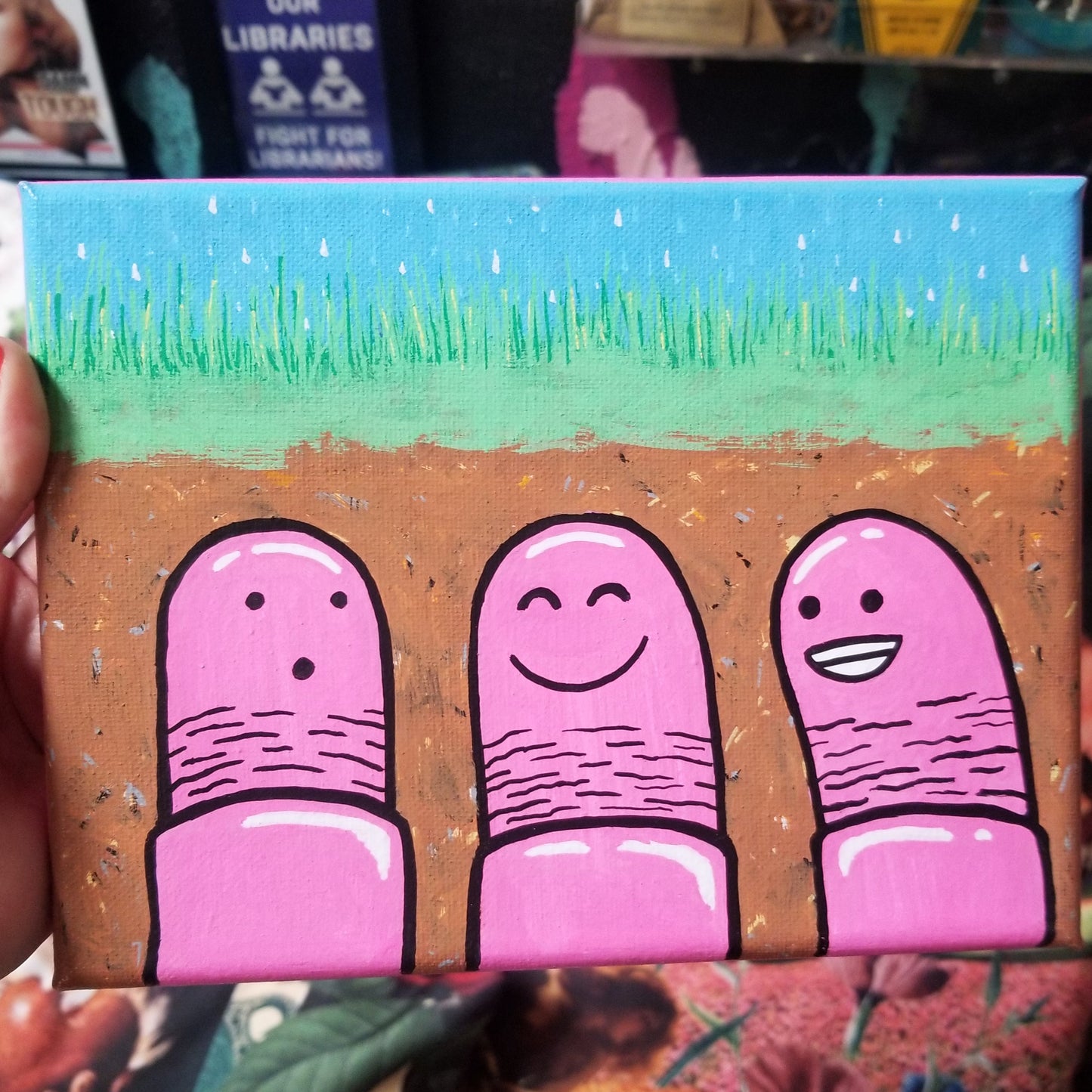 Three Worms Painting by @draculadco