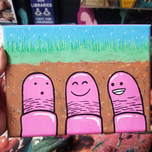 Three Worms Painting by @draculadco