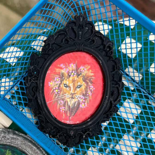 Floral Lion Small Framed Original PAINTING