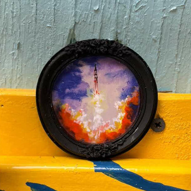 Rocket Launch Small Framed Original PAINTING
