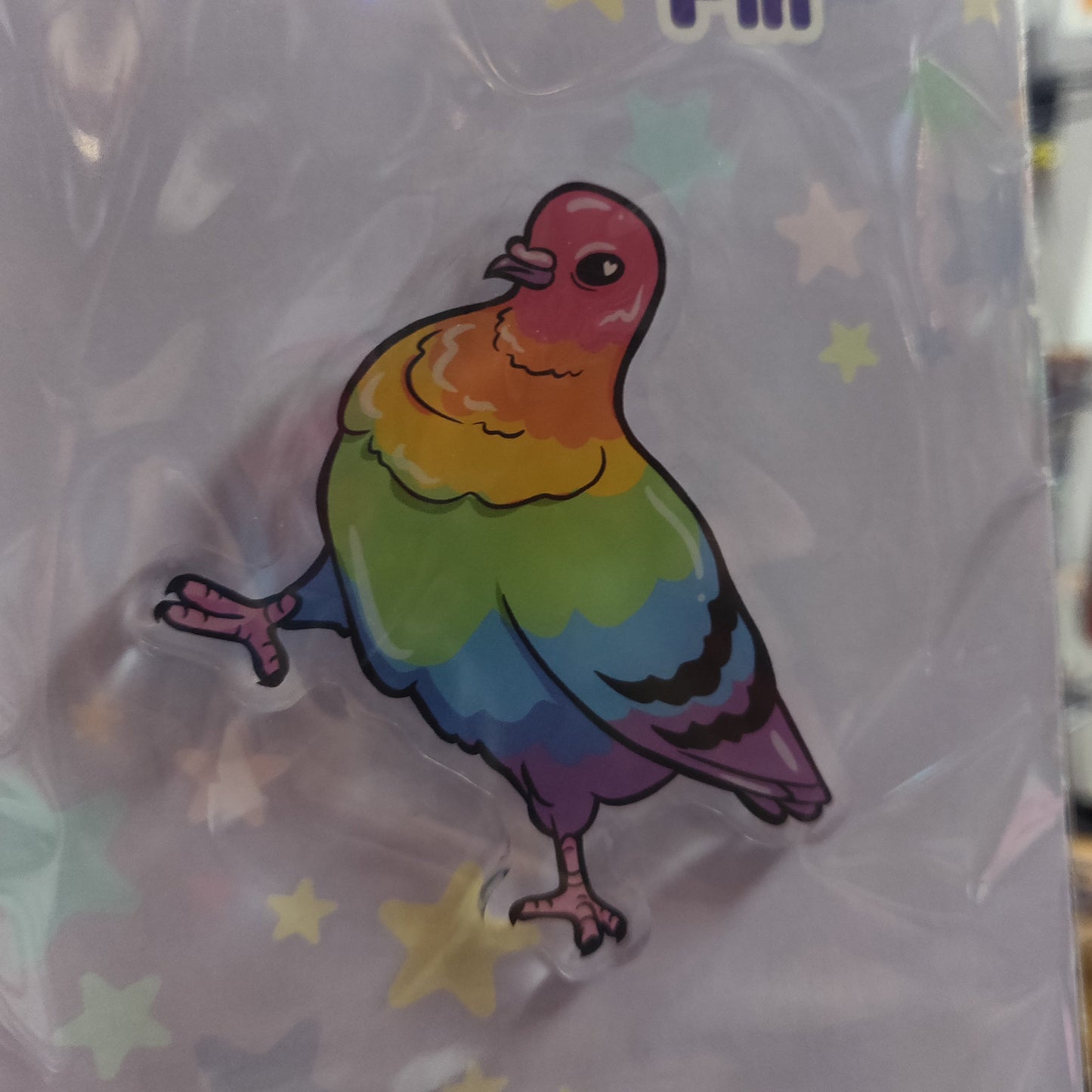 Pride Pigeon Acrylic PIN by @SophieMargotArt