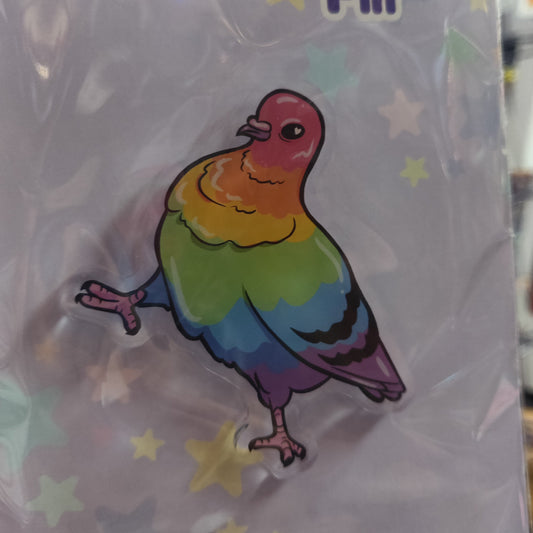 Pride Pigeon Acrylic PIN by @SophieMargotArt