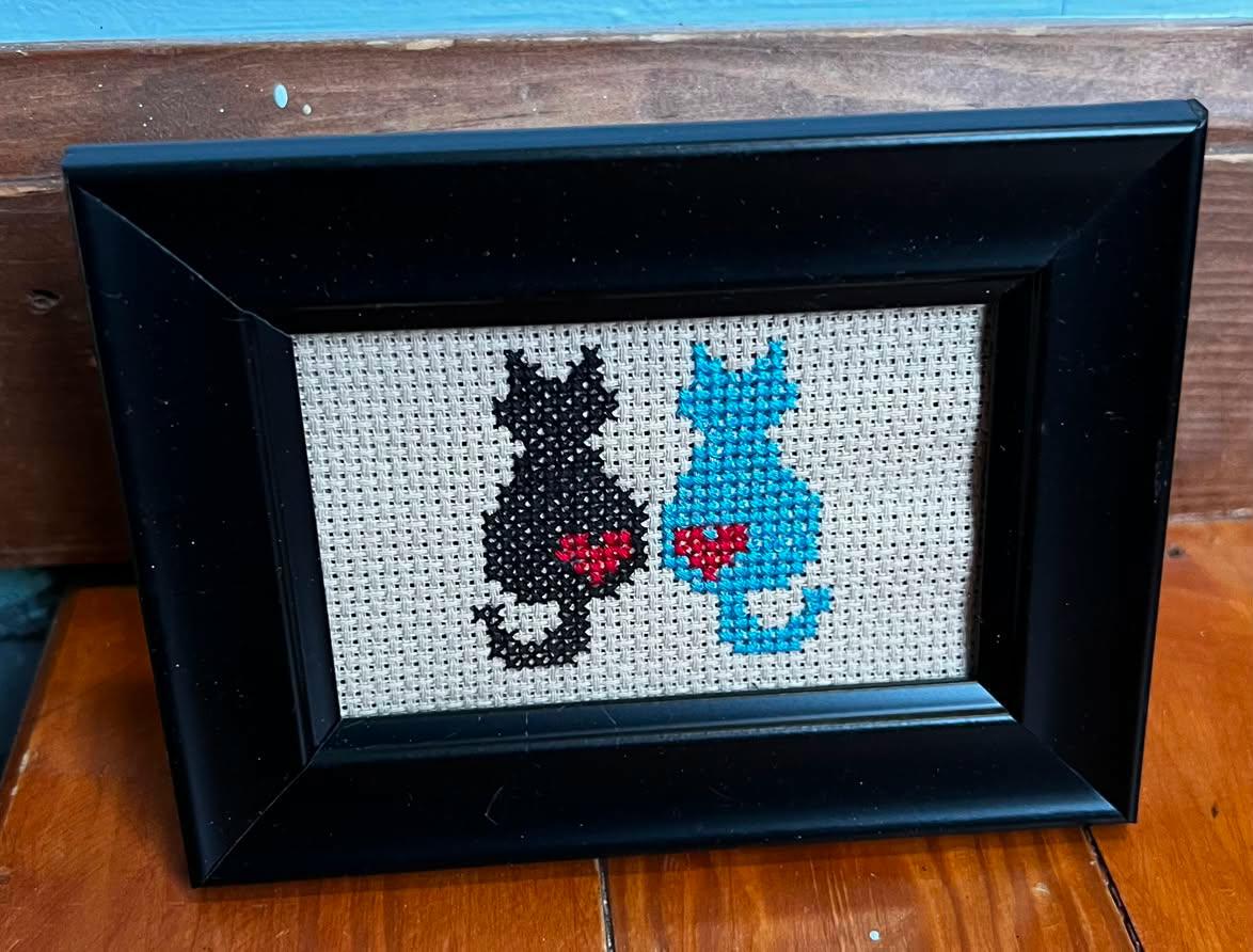 Cats In Love Framed Cross-Stitch