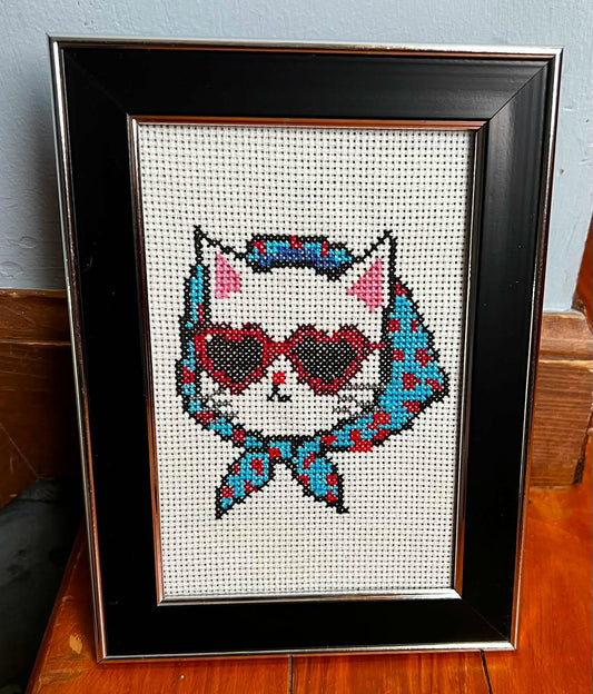Cat Divorcee Framed Cross-Stitch