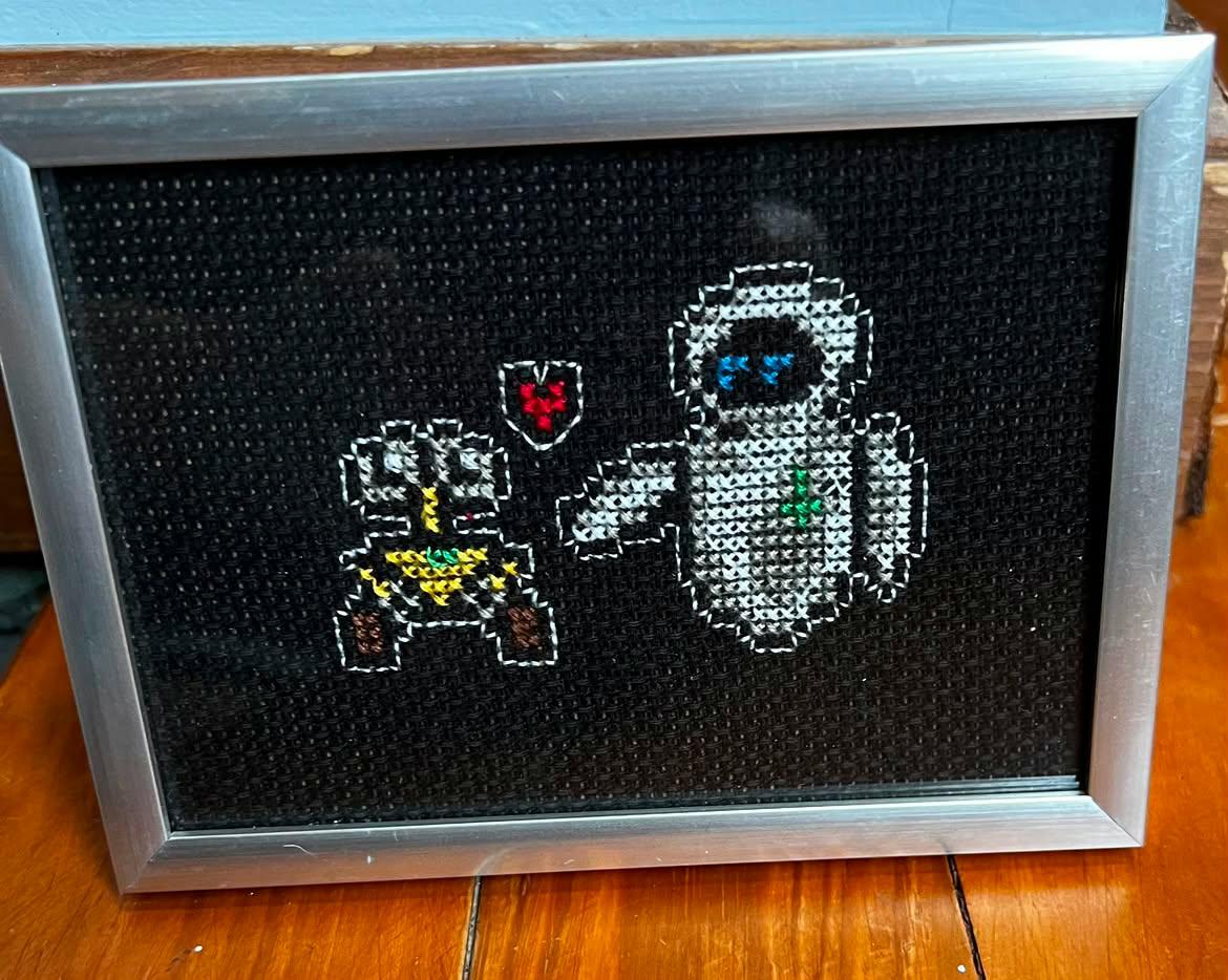 Robot Love Framed Cross-Stitch
