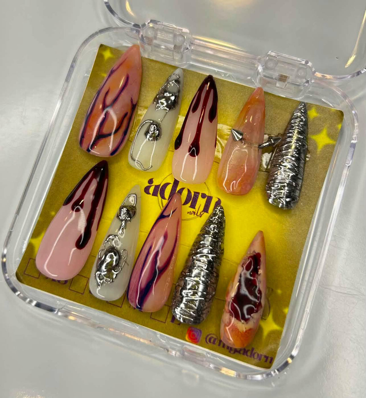 Bloody Pointed Shaped Hand-painted Acrylic Press On NAiL SET by Adorn Nails