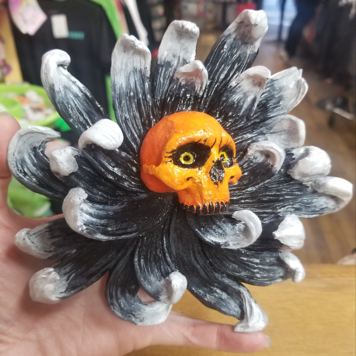 Hand Sculpted Skull Flower Wall Hanging