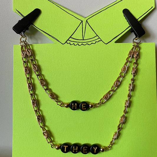 He/They (Black and Gold Blocks w/ Gold Chain) COLLAR CLiP CHAiN
