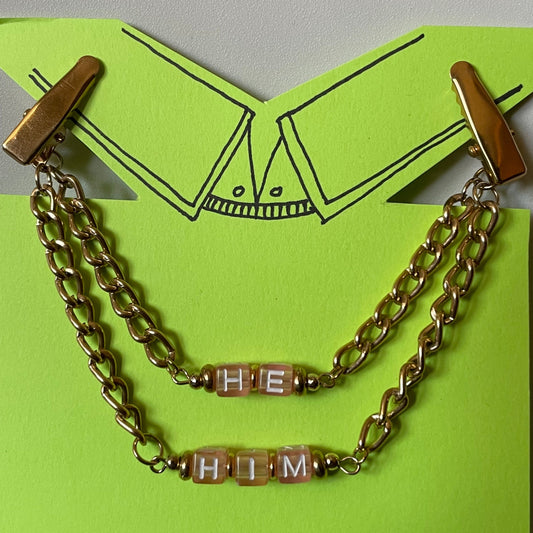 He/Him (Light Pink w/ Gold Chain) COLLAR CLiP CHAiN