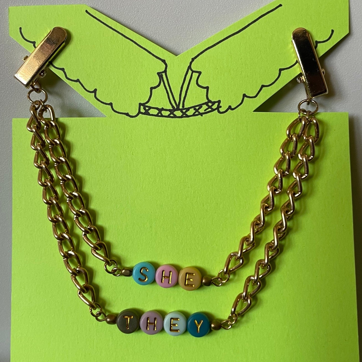 She/They (Warm Tone Beads/Gold Chain) COLLAR CLiP CHAiN