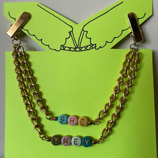 She/They (Warm Tone Beads/Gold Chain) COLLAR CLiP CHAiN