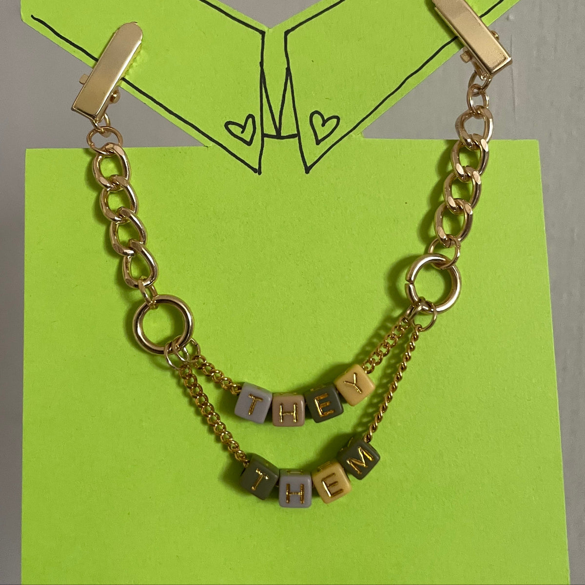 They/Them (Earth Tone Blocks w/ Chunky Gold Chain) COLLAR CLiP CHAiN