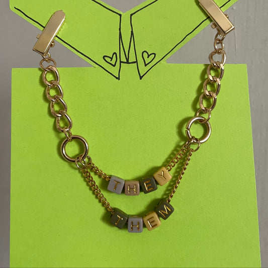 They/Them (Earth Tone Blocks w/ Chunky Gold Chain) COLLAR CLiP CHAiN