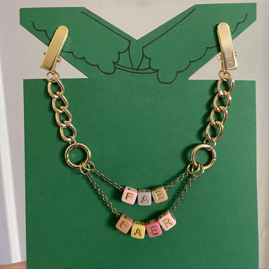 Fae/Faer (Warm Tone Blocks w/ Gold Chain) COLLAR CLiP CHAiN