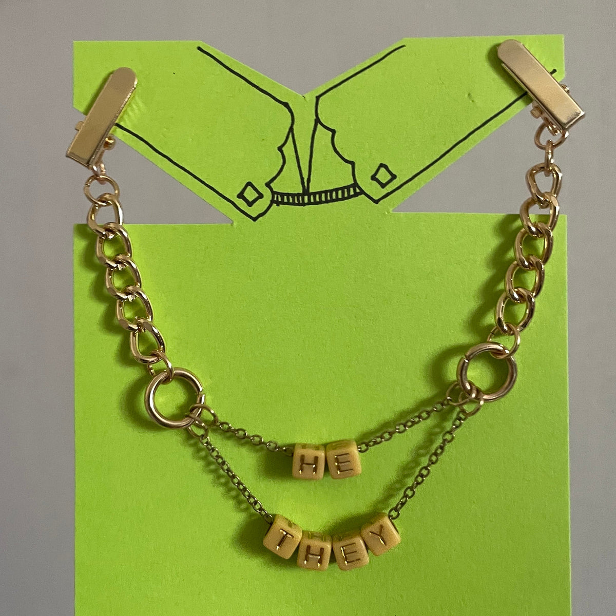 He/They (Gold and Yellow Blocks w/ Gold Chain) COLLAR CLiP CHAiN