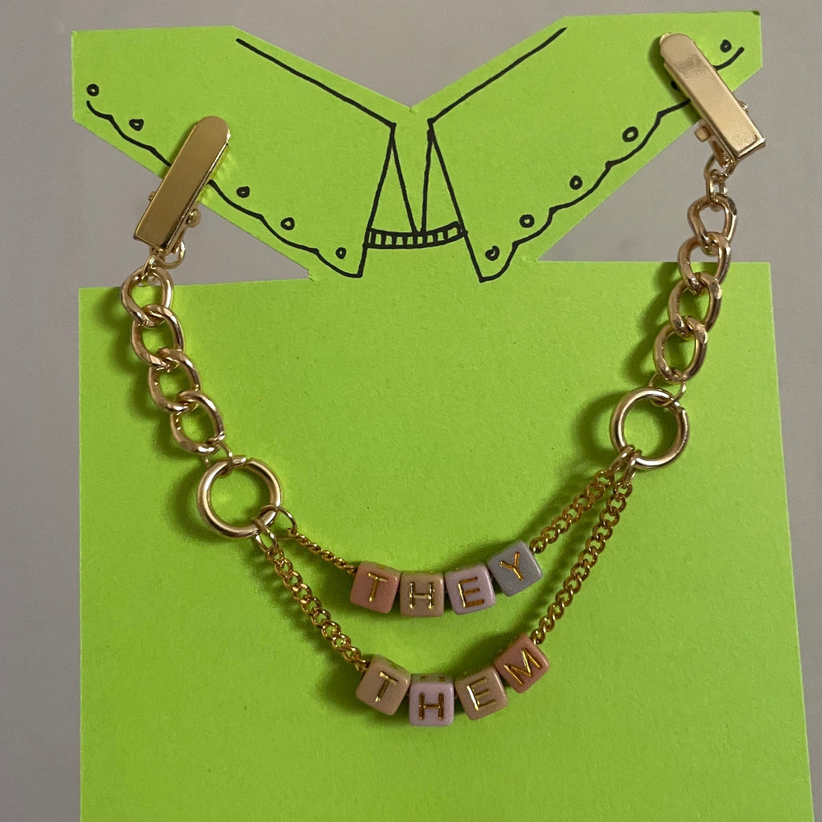 They/Them (Earth Tone Blocks w/ Gold Chain) COLLAR CLiP CHAiN
