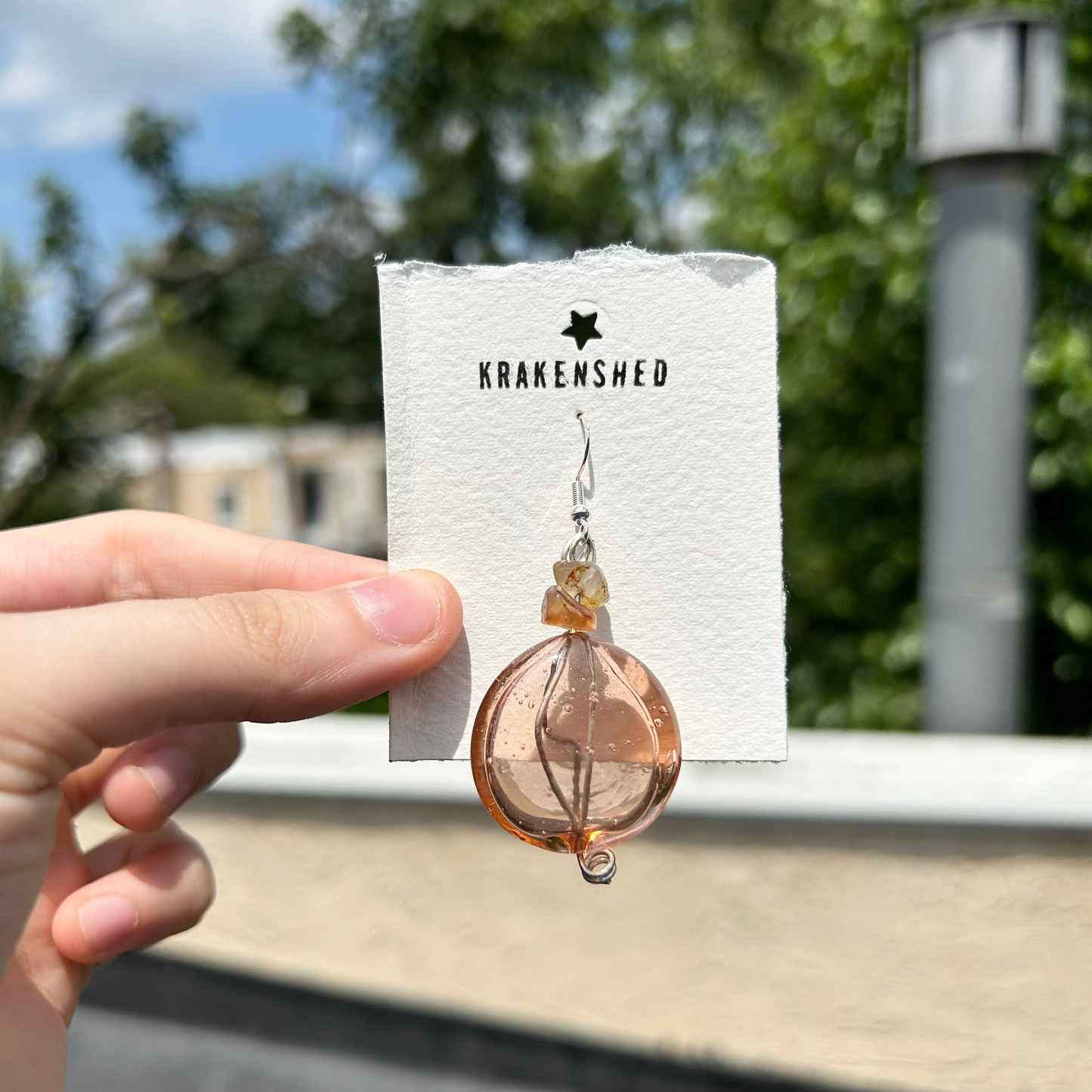 Krakenshed Pink Blown Glass Singleton EARRiNG